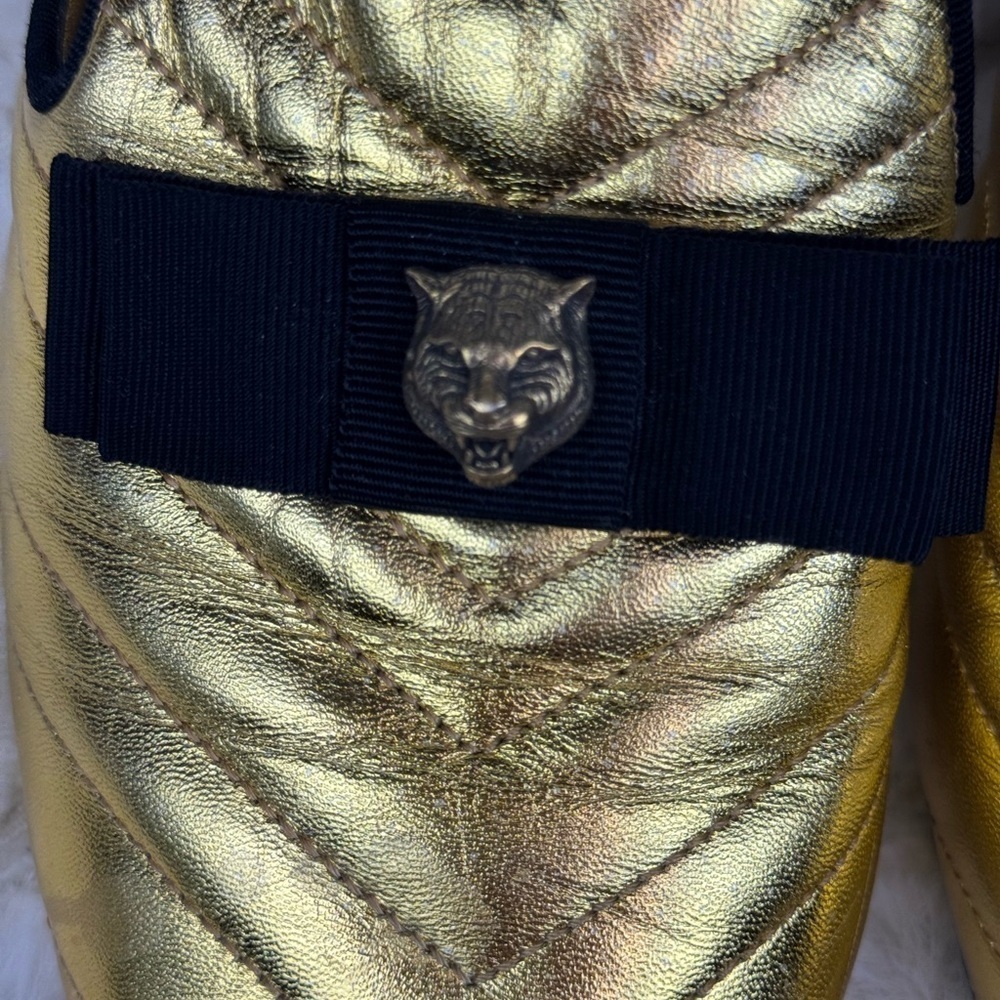 Gucci Gold and Black Quilted Mules Size 37 - Picture 6 of 10